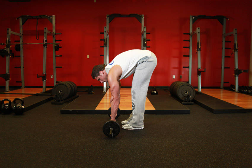 Barbell Ab Rollout — start position