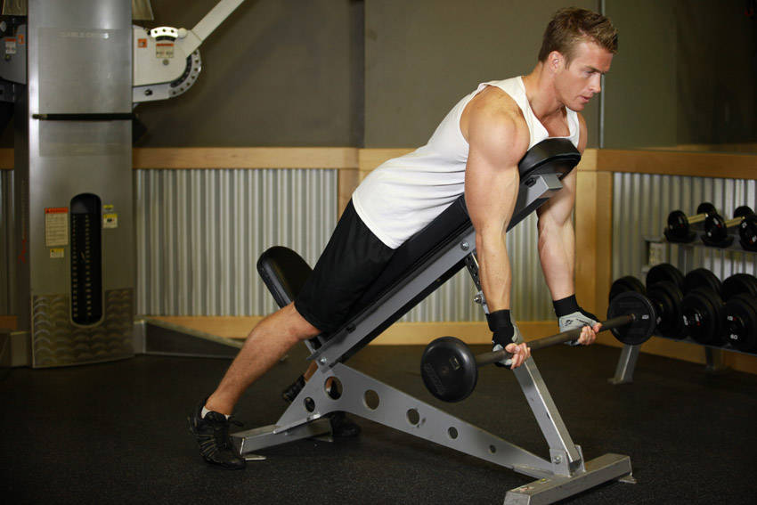 Barbell Curls Lying Against An Incline — start position