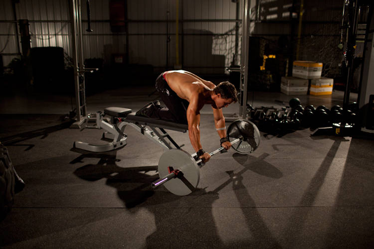 Barbell Rollout from Bench — start position