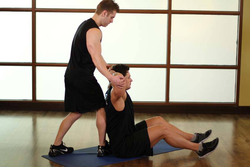 Behind Head Chest Stretch — start position