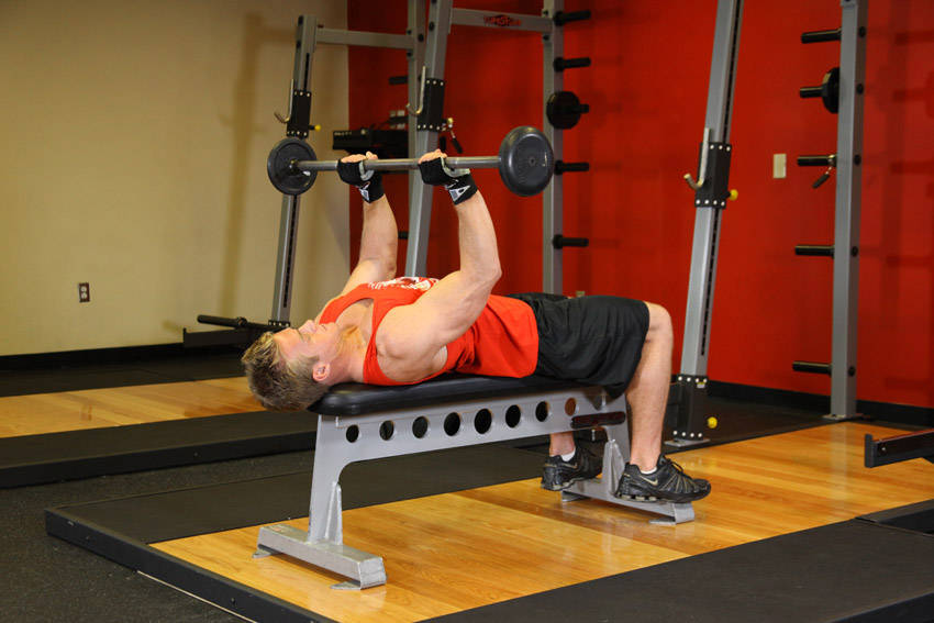 Bent-Arm Barbell Pullover — end position
