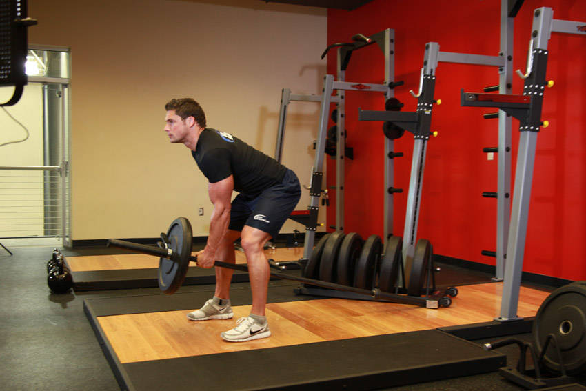 Bent Over One-Arm Long Bar Row — start position