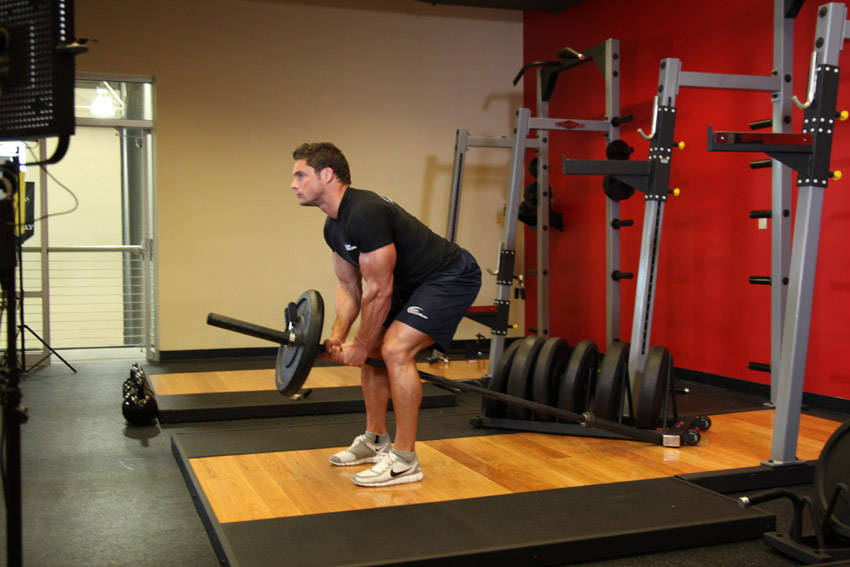 Bent Over Two-Arm Long Bar Row — start position