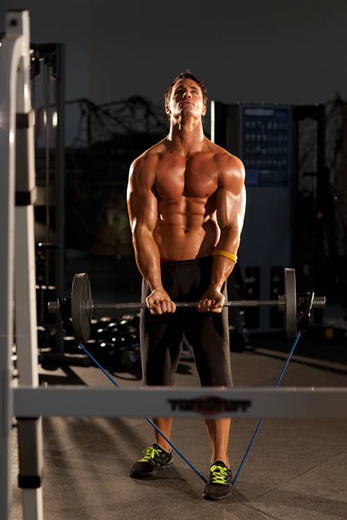 Close-Grip EZ-Bar Curl with Band — start position