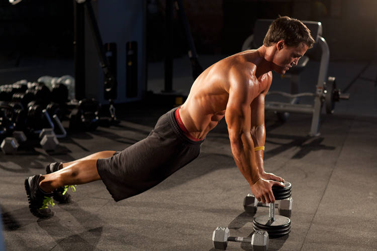 Close-Grip Push-Up off of a Dumbbell — start position