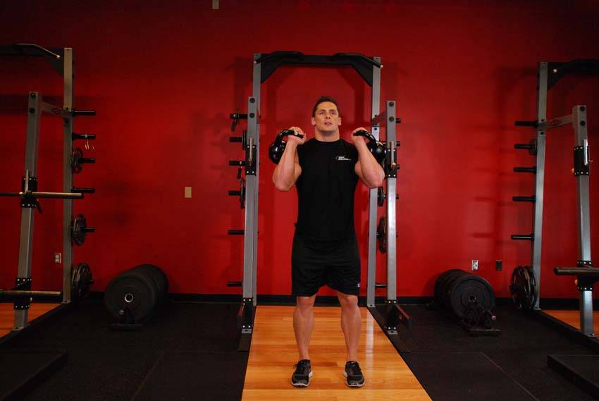 Double Kettlebell Push Press — start position