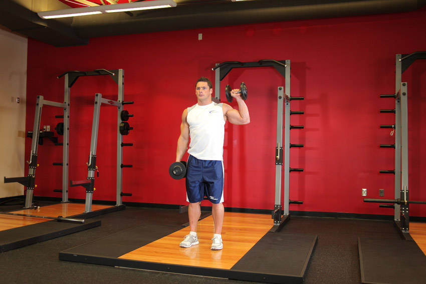 Dumbbell One-Arm Shoulder Press — start position