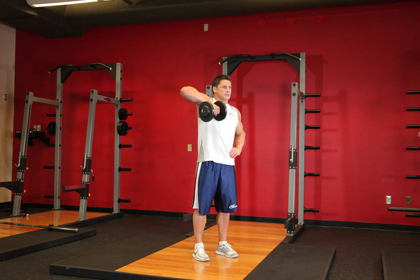 Dumbbell One-Arm Upright Row — start position