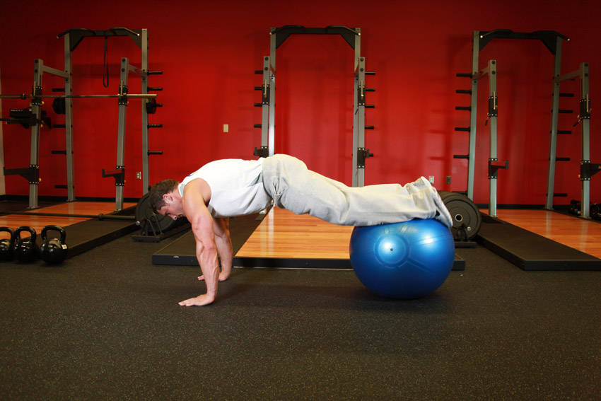 Exercise Ball Pull-In — start position
