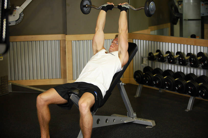 Incline Barbell Triceps Extension — end position