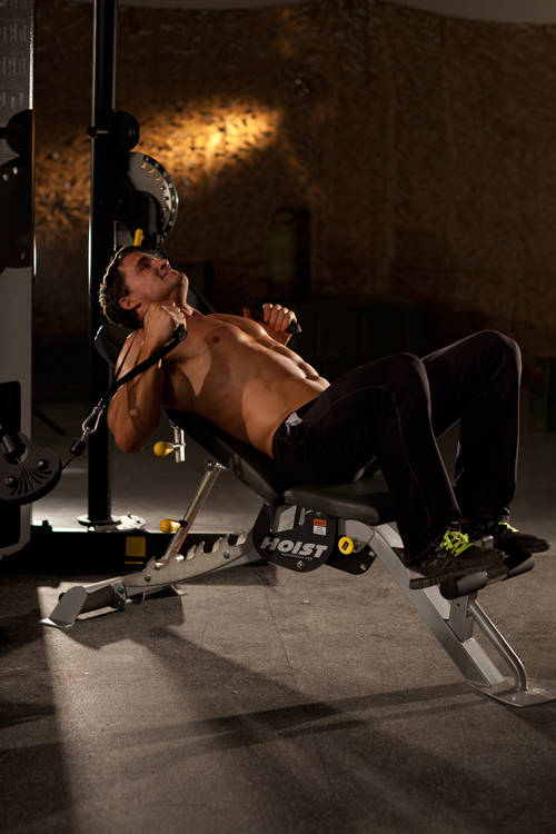 Incline Cable Chest Press — start position