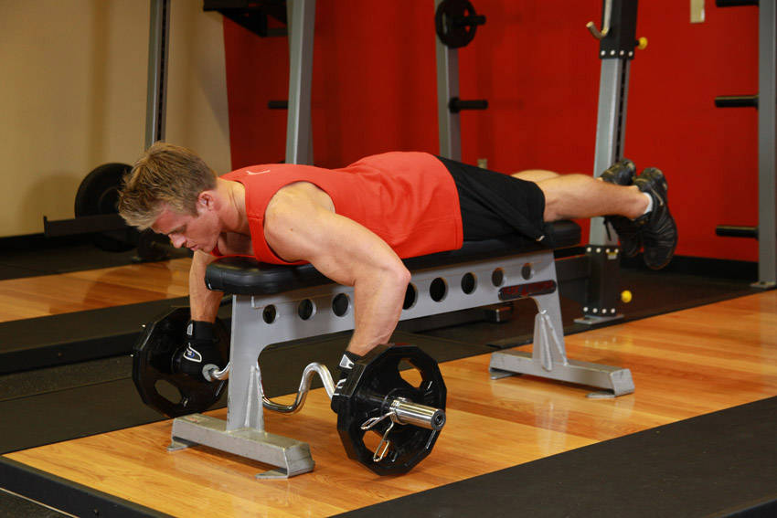 Lying Cambered Barbell Row — start position