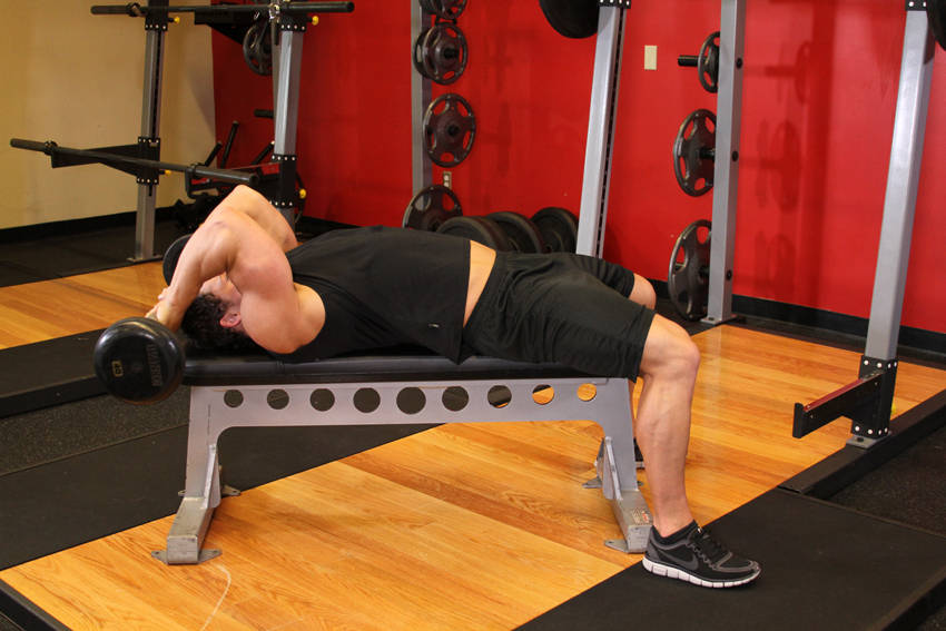 Lying Close-Grip Barbell Triceps Extension Behind The Head — start position