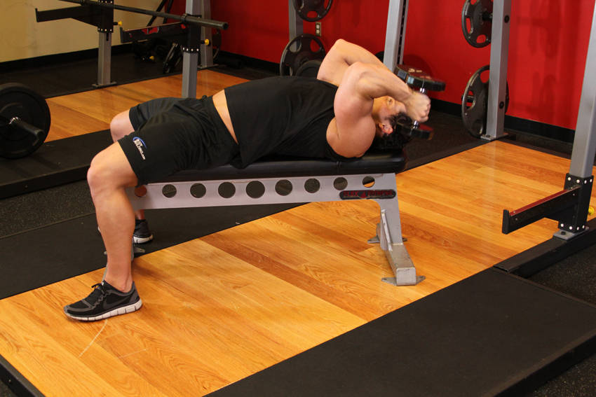 Lying Dumbbell Tricep Extension — start position