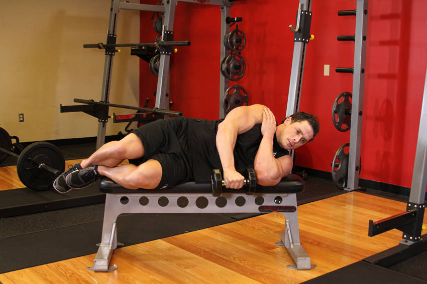 Lying One-Arm Lateral Raise — start position