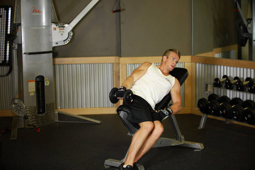 One-Arm Incline Lateral Raise — start position