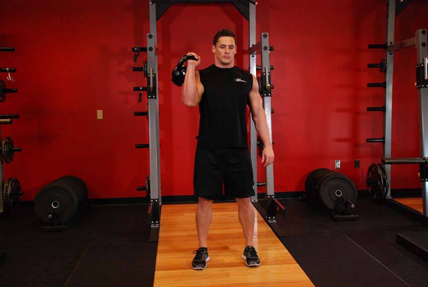 One-Arm Kettlebell Split Jerk — start position