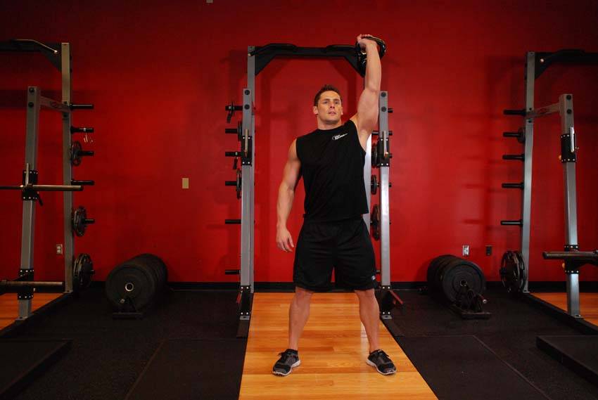 One-Arm Overhead Kettlebell Squats — start position