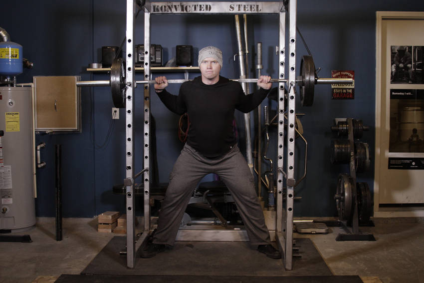 Reverse Band Power Squat — start position