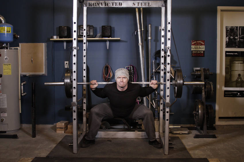 Reverse Band Power Squat — end position
