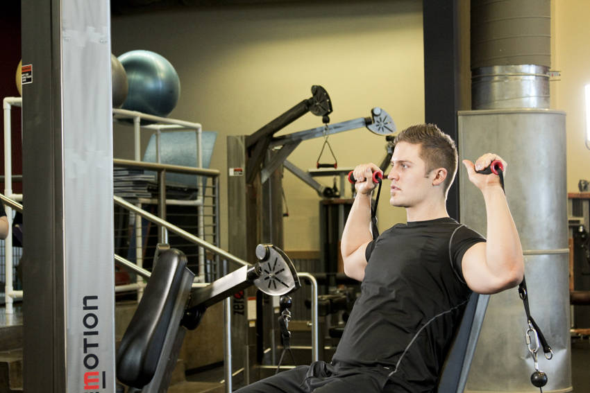 Seated Cable Shoulder Press — start position