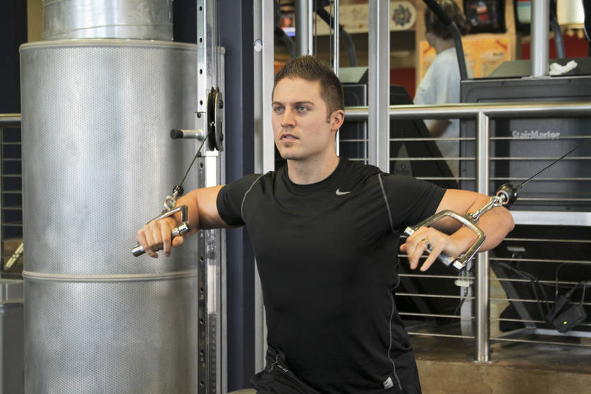 Standing Cable Chest Press — start position