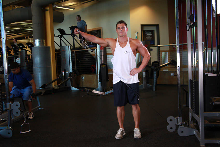 Standing Low-Pulley Deltoid Raise — start position