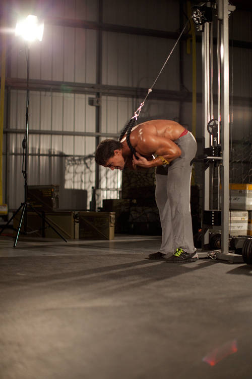 Standing Rope Crunch — end position