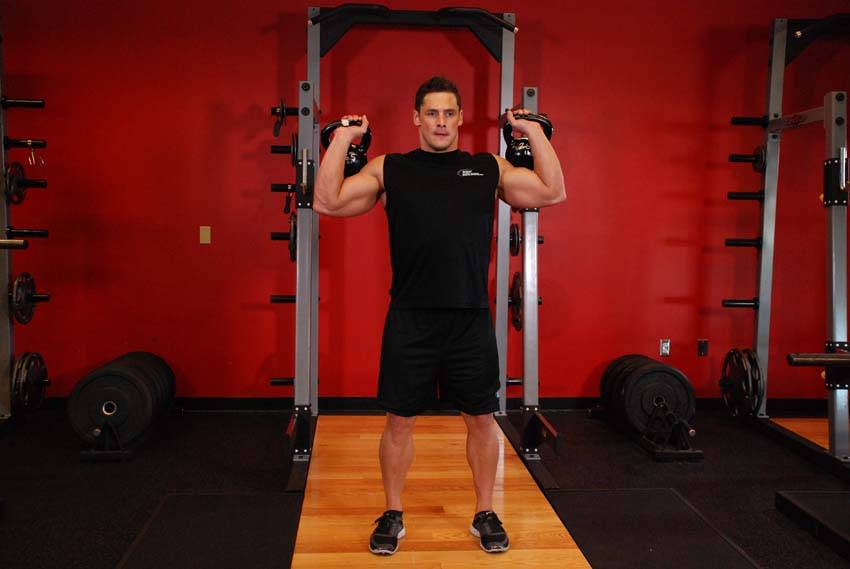 Two-Arm Kettlebell Military Press — start position