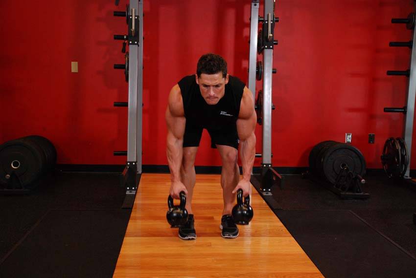 Two-Arm Kettlebell Row — start position